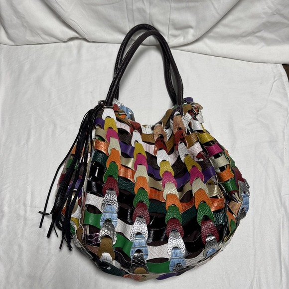 GG…ing Handbags - Vintage GG…ing Large Multicolored Hobo Bag W/Unique Woven Leather Links Y2K